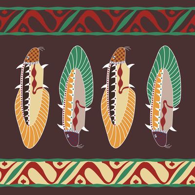 Avstralian aborigen oriental ornament background with fish