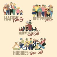 Group of people Family, friends, old woman abd cats, hobbies vector