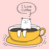 Oso lindo en la taza. Amo el café. Ilustración de vector de tiempo de café.