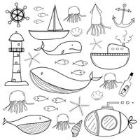 Hand Drawn Sea Doodles Set. Vector Illustration.