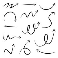 Conjunto de flechas diferentes dibujados a mano. Ilustración de vector de estilo Doodle.