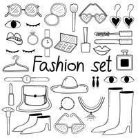 Hand Drawn Doodle Sticker Vector Fashion Set.