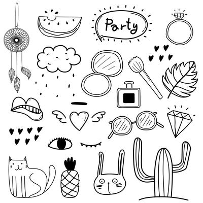 Hand Drawn Doodle Vector Party Set. Vector Design Elements Collection.