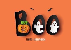 Paper art of Happy Halloween vector