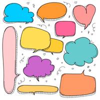 Hand Drawn Bubbles Set. Doodle Style Comic Balloon, Cloud, Heart Shaped Design Elements. vector