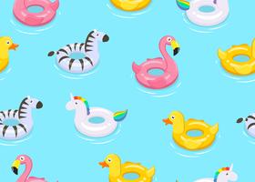 Seamless pattern of colorful animals floats cute kids toys on blue background  - Vector illustration.