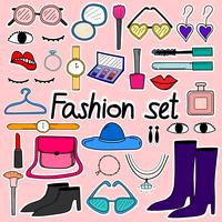 Hand Drawn Doodle Sticker Vector Fashion Set.