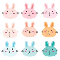 Hand Drawn Bunny Cute Characters Set. Vector Illustration.