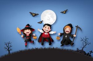 Niños en disfraces de halloween. vector