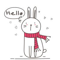 Cute Bunny With Say Hello For Your Design. Vector Illustration