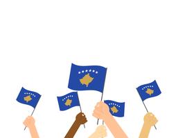 Vector illustration hands holding Kosovo flags isolated on white background