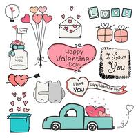 Happy Valentine Day. Set Of Doodle Valentine Day Labels And Typography Elements. vector