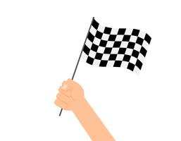 Vector illustration hands holding checkered flag on white background