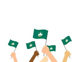 Vector illustration hands holding Macau flags isolated on background 