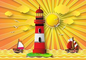 Vector illustration  lighthouse with seascape