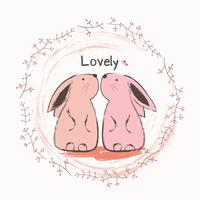 Cute bunny and butterfly. Cartoon hand drawn vector illustration