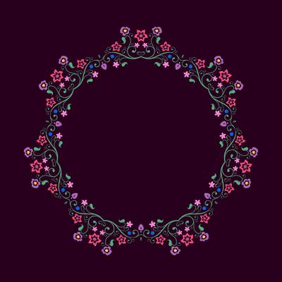 Round frame made of floral elements. Mandala border.