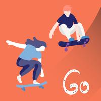 Stylish skater in jeans and sneakers. Skateboard. Vector illustration for a postcard or a poster, print for clothes. Street cultures.