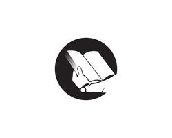 Libro de lectura logo y símbolos silueta ilustración negro. vector