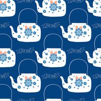 folk art tea pot with flower block print vector illustration