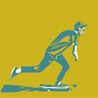 Stylish skater in jeans and sneakers. Skateboard. Vector illustration for a postcard or a poster, print for clothes. Street cultures.