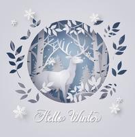 Deer in forest with snow. vector