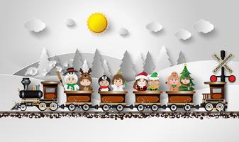 Children in fancy dress Sitting on the train vector