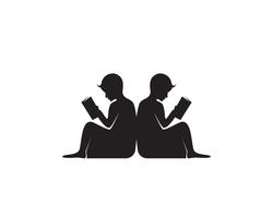 Libro de lectura logo y símbolos silueta ilustración negro. vector