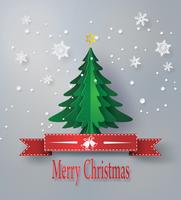 merry christmas greeting card with origami made christmas tree