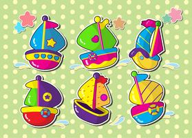 set of sailboat.vector cartoon style sticker.