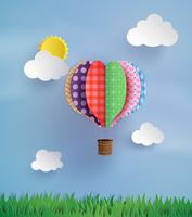 Origami made hot air balloon and cloud vector