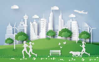 Illustration of eco concept,green city in the leaf. vector