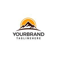 Mountain sun logo design concept template vector