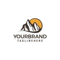 Mountain sun logo design concept template vector