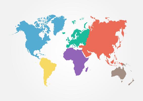 Vector World map with continent in different color . flat design . 