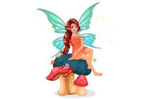 Cute little fairy sitting on mushroom vector