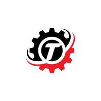 Plantilla de diseño de logotipo letra T engranaje vector