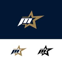 Letter M logo template with Star design element. Vector illustra