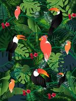 Banner de verano tropical hojas de palma aves vector de imagen.