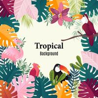 Banner de verano tropical hojas de palma aves vector de imagen.