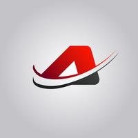 initial A Letter logo with swoosh colored red and black vector