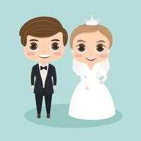 cute bride and groom cartoon couple for wedding invitations card vector