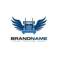 truck transportation with wing logo design template vector