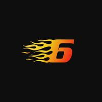 Number 6 Burning flame logo design template vector