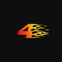 Number 4 Burning flame logo design template vector