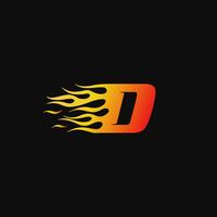 Letra D plantilla de diseño de logotipo de llama ardiente vector