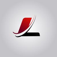 initial L Letter logo with swoosh colored red and black vector