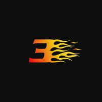 Number 3 Burning flame logo design template vector