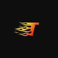 letter T Burning flame logo design template vector