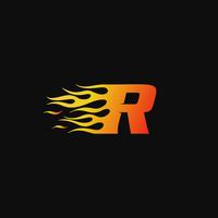 Letra R plantilla de diseño de logotipo de llama ardiente vector